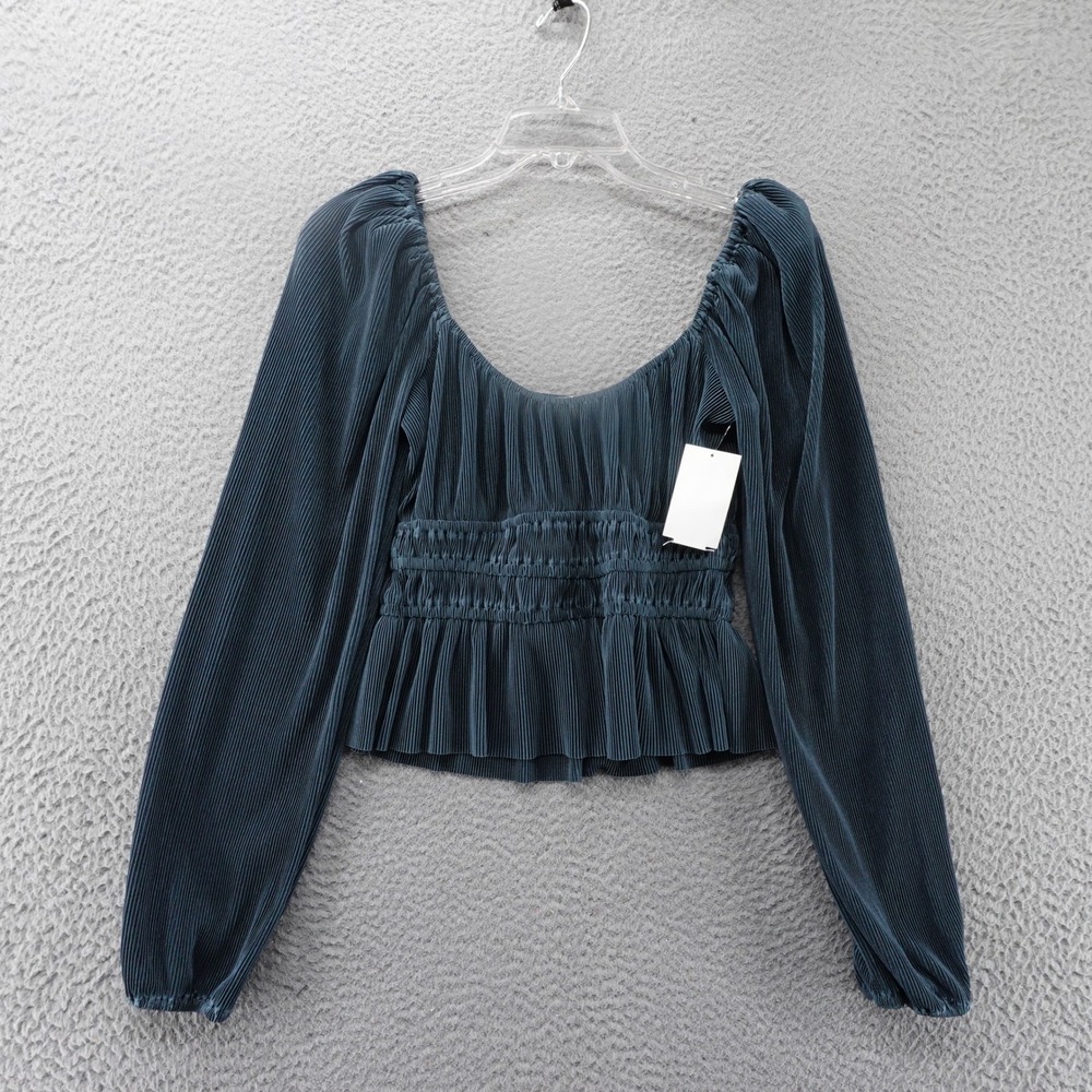 ASTR the Label Pleated Smocked Crop Top Deep Teal Women Small NEW